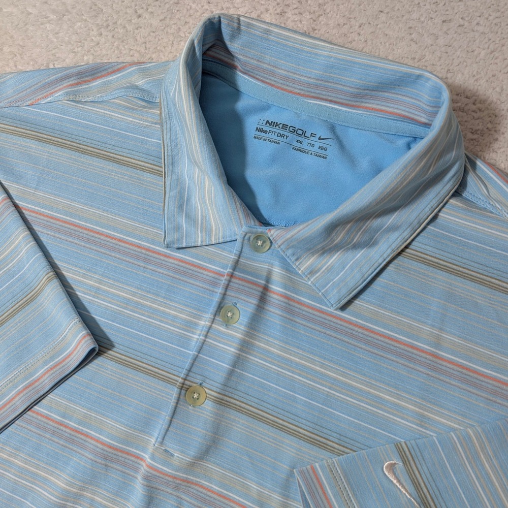 Nike Golf Polo Mens XXL Blue Striped Short Sleeve Stretch 256486-490 Spandex